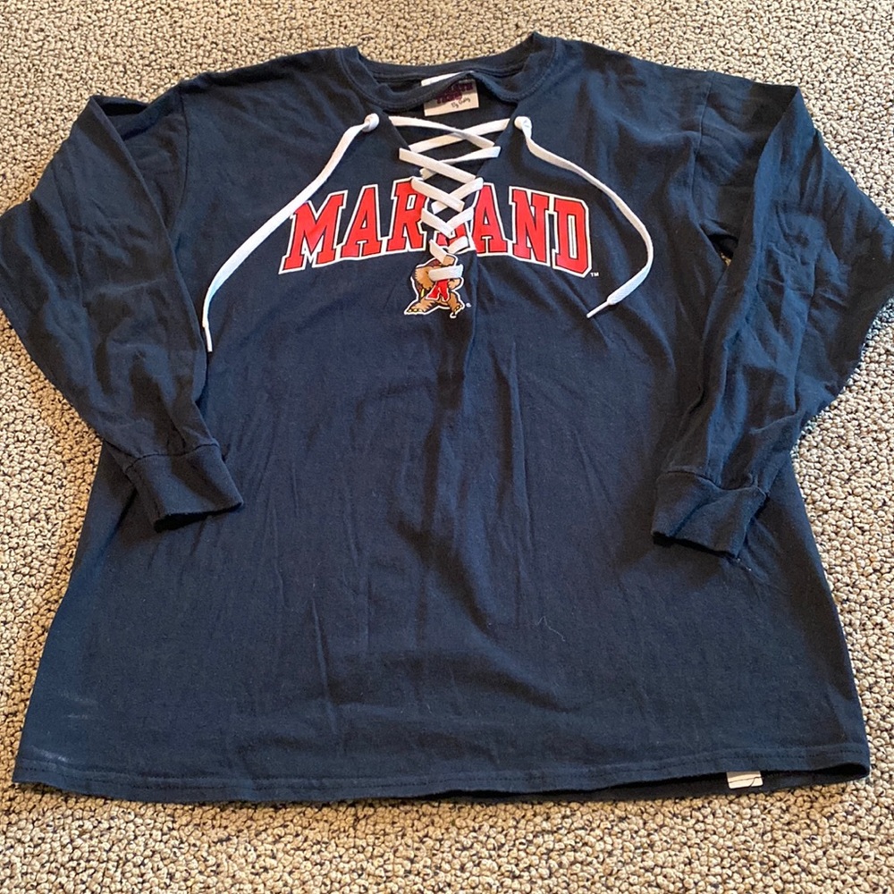 University of Maryland Lace Up Long Sleeved Shirt Size Youth XL- Like New